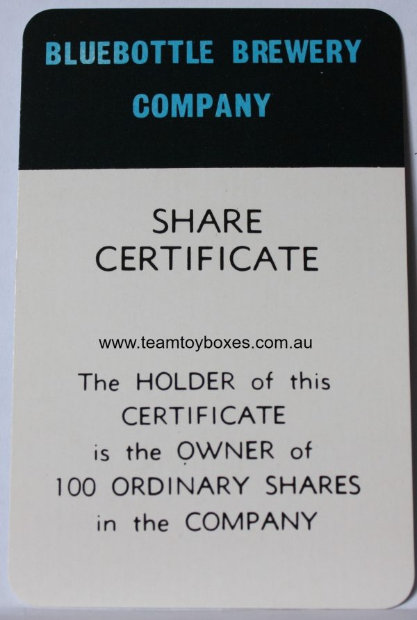 PARTS ONLY - Flutter Stock Exchange Board Game - (1) Bluebottle Brewery Company Share Certificate Only