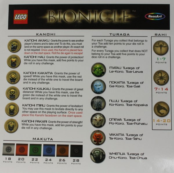 PARTS ONLY -Bionicle "Quest for Makuta" Adventure Board Game - (1) Index Card Only